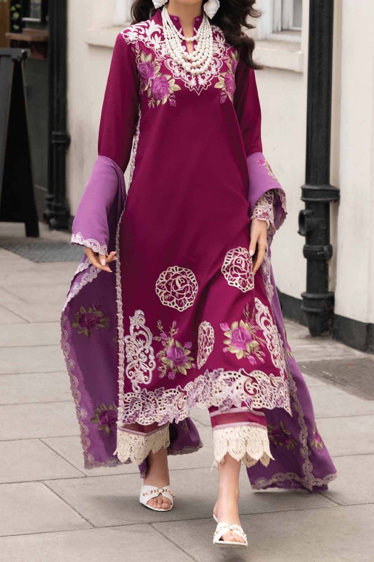 Mushq Luxury 3-PC suit Dhanak Embroidered Shirt with Digital Printed Wool shawl - Cr123
