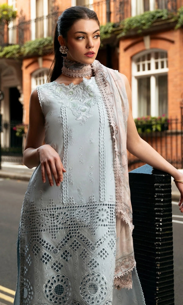 MUSHQ - 3Piece Dhanak Embroidered Shirt Chikn kari With Printed Wool Shawl (Unstitched) - KW11