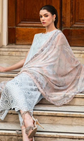 MUSHQ - 3Piece Dhanak Embroidered Shirt Chikn kari With Printed Wool Shawl (Unstitched) - KW11