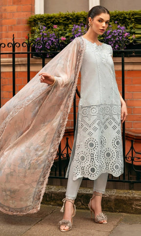 MUSHQ - 3Piece Dhanak Embroidered Shirt Chikn kari With Printed Wool Shawl (Unstitched) - KW11