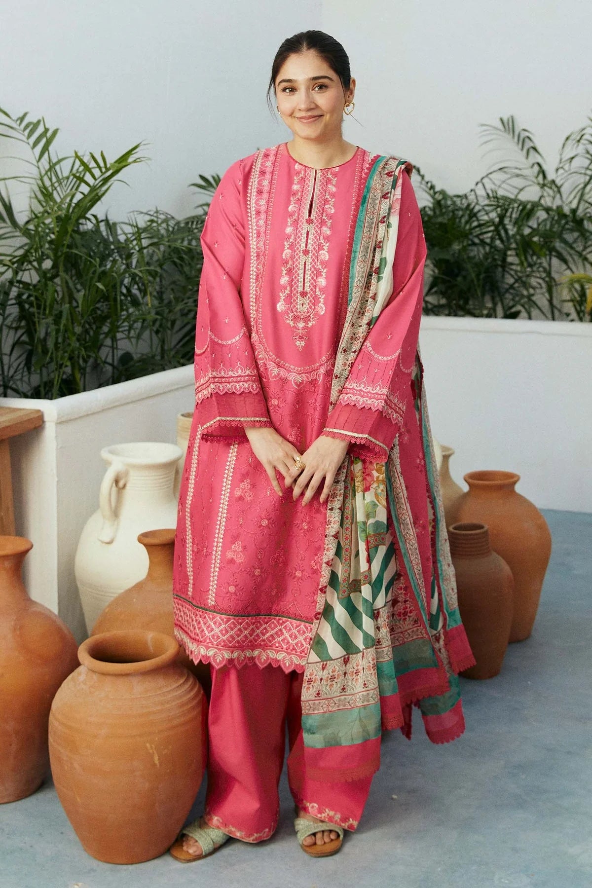 ZARA SHAHJAHAN EMBROIDERED LAWN- 3PC WITH SLUB NET PRINTED DUPATTA - 1003