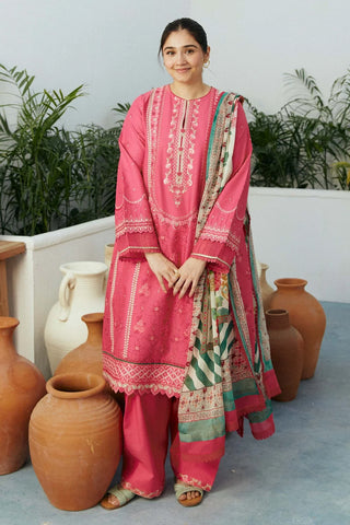 ZARA SHAHJAHAN EMBROIDERED LAWN- 3PC WITH SLUB NET PRINTED DUPATTA - 1003