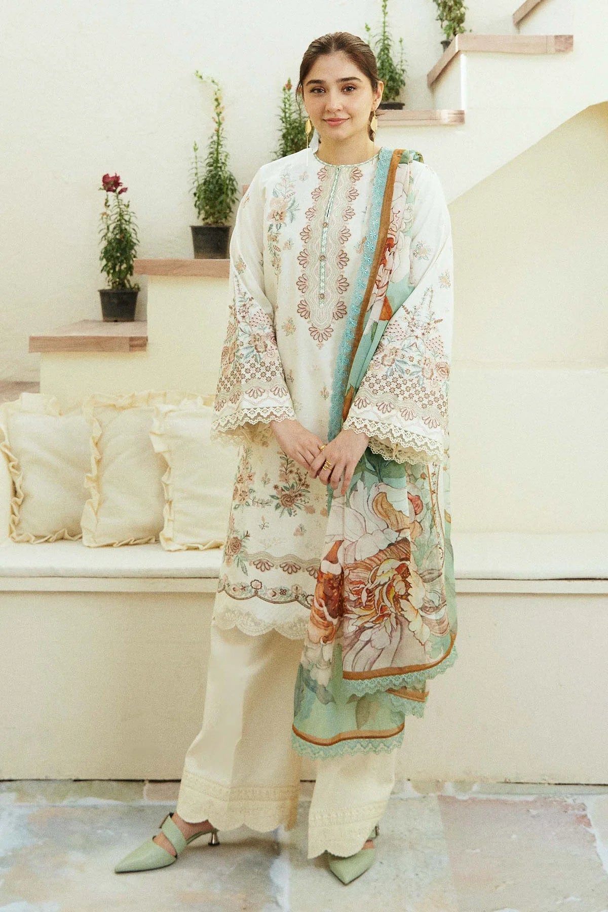 ZARA SHAHJAHAN EMBROIDERED LAWN- 3PC WITH SLUB NET PRINTED DUPATTA - 1004