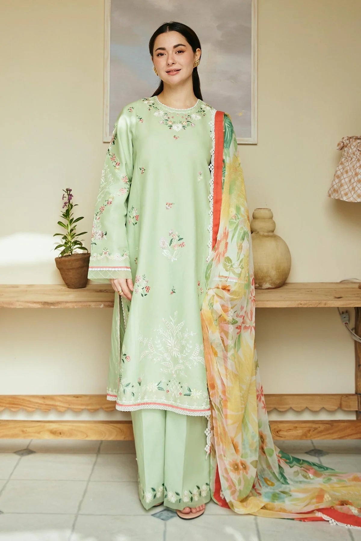 ZARA SHAHJAHAN EMBROIDERED LAWN- 3PC WITH SLUB NET PRINTED DUPATTA - 1006