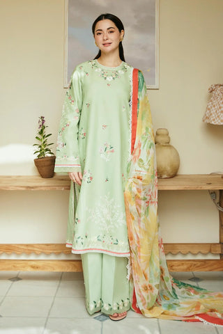 ZARA SHAHJAHAN EMBROIDERED LAWN- 3PC WITH SLUB NET PRINTED DUPATTA - 1006
