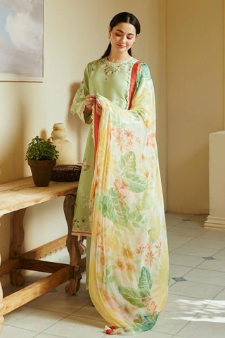 ZARA SHAHJAHAN EMBROIDERED LAWN- 3PC WITH SLUB NET PRINTED DUPATTA - 1006