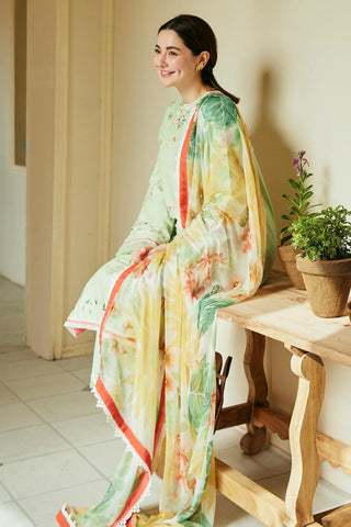 ZARA SHAHJAHAN EMBROIDERED LAWN- 3PC WITH SLUB NET PRINTED DUPATTA - 1006