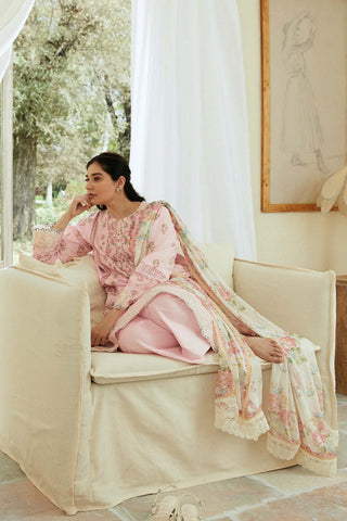 ZARA SHAHJAHAN EMBROIDERED LAWN- 3PC WITH SLUB NET PRINTED DUPATTA - AW1008