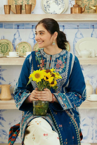 ZARA SHAHJAHAN EMBROIDERED LAWN- 3PC WITH SLUB NET PRINTED DUPATTA - AW1010